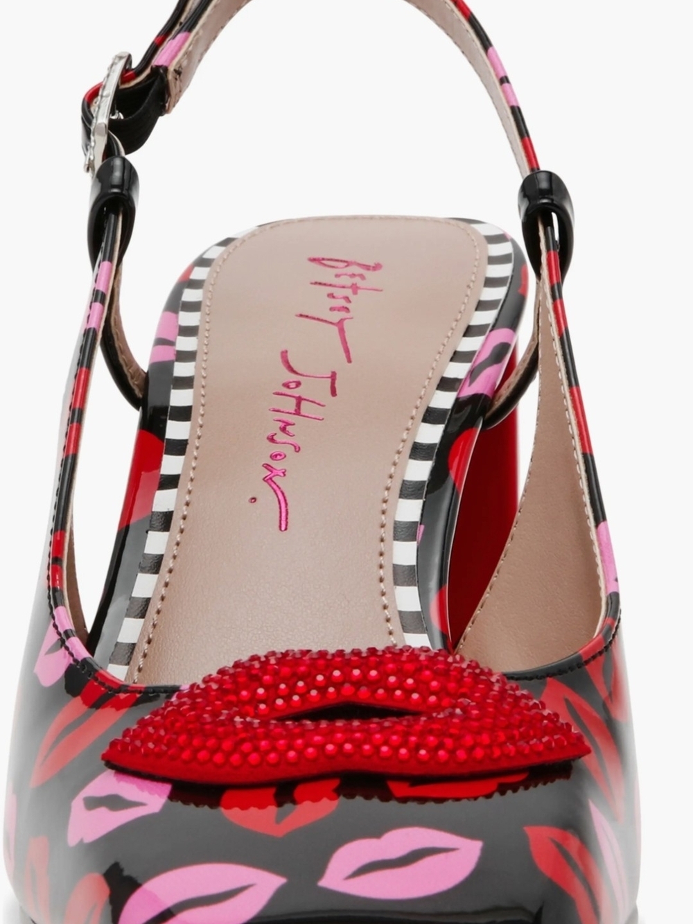 Betsey Johnson ASHHLEY Multi Lips Black Slingback Pumps Red and Pink Lips Size 8 - Picture 4 of 14